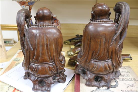 Two Chinese hardwood carvings, boxed, 12in.